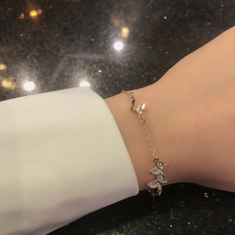 Golden Rhinestone Butterfly Bracelets - Picture 8 of 12